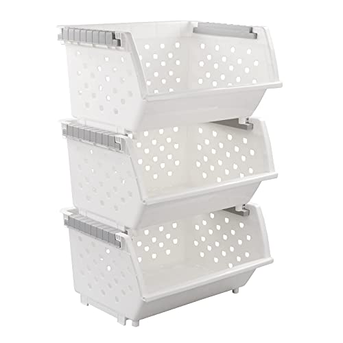 Stackable Pantry Storage Baskets, 3-Pack Snack Storage Baskets
