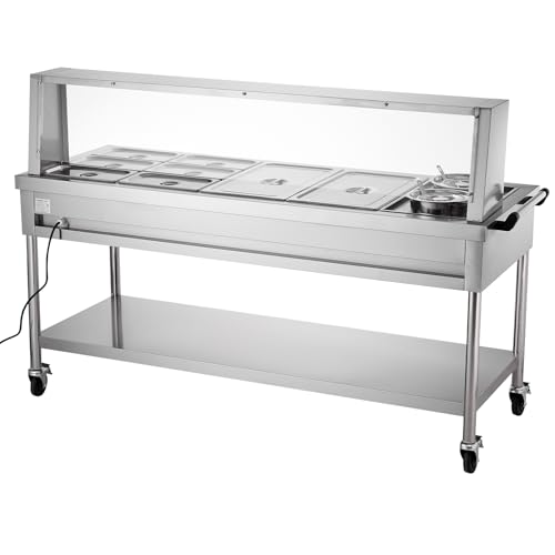 VEVOR Commercial Food Warmer, 8 Pans + 2 Pots Electric Steam Table, 1800W Professional Buffet Catering Food Warmer with Shield Undershelf Wheels, Stainless Steel Server for Party Restaurant - size: 8 Pans + 2 Pots