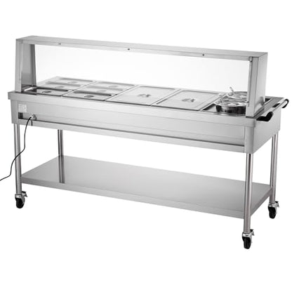 VEVOR Commercial Food Warmer, 8 Pans + 2 Pots Electric Steam Table, 1800W Professional Buffet Catering Food Warmer with Shield Undershelf Wheels, Stainless Steel Server for Party Restaurant - size: 8 Pans + 2 Pots
