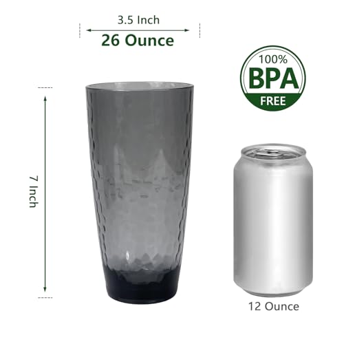 26-Ounce Plastic Tumblers (Set of 6), Reusable Plastic Mugs, BPA-Free Acrylic to Drink Mugs, Shatter Resistant, Textured Interior, Dishwasher Safe (Grey, 26 Ounce) - color: Gray, size: 26 Ounce