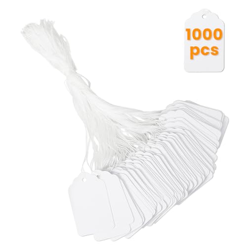 1000 Pcs White Price Tags with String for Labeling, 1.375x0.875 Inches - color: White, size: 1.375x0.875