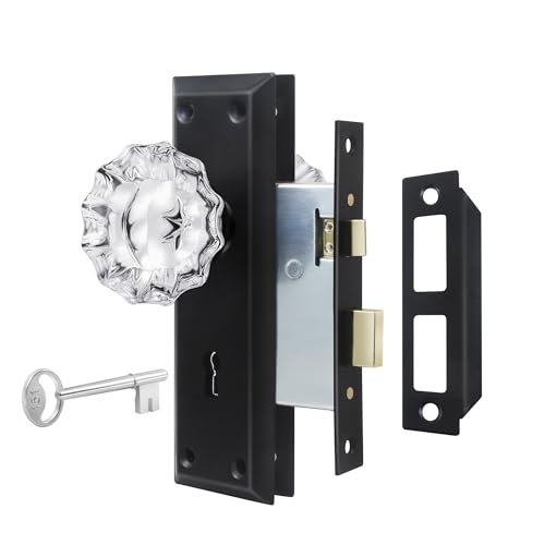 Mortise Lock Set for Interior Door with Crystal Glass Door Knobs - color: Matte Black, size: Interior Mortise