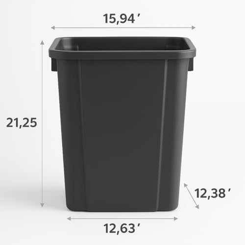 19 Gallon Black Square Plastic Trash Can Heavy Duty | Indoor Outdoor Commercial Waste Container with Optional Lid for Restaurants, Parks, Schools, Public Spaces - color: Black, size: 19 gallon without lid