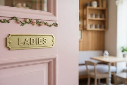 Brass LADIES Door Sign Plaque 22x5 cm Wall Mount Washroom Restroom Signage Plate with Screws for Home Office Hotel Bathroom Identification & Facility Labeling - color: LADIES