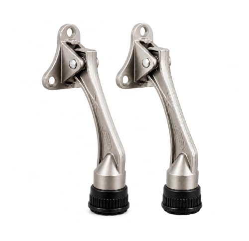 HOME&I 4" Kick Down Door Stopper, Zinc Alloy Door Stop with Leaf Spring & Non-Slip Saw-Tooth Rubber Foot, Screw Mount Door Holder for Wood, Tile, Carpet & Concrete Floors - color: Satin Nickel, size: 4 Inch x 2 Pack