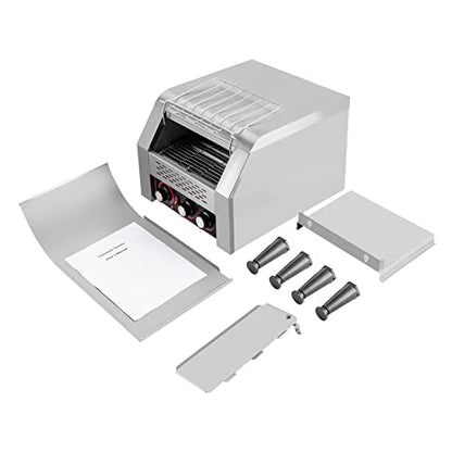 Commercial Conveyor Toaster 300 Slices/Hour,2200W Stainless Steel Heavy Duty Industrial Toasters, Double Heating Tubes,Countertop Electric Restaurant Equipment for Bun Bagel Bread Toast Baked Food - color: Silver - D