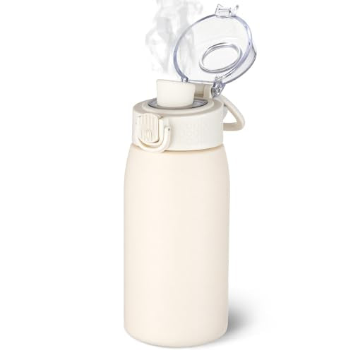 Insulated Water Bottle 12 oz with Dustproof Lid, Carry Handle & Tea Infuser, BPA-Free & Leakproof, Stainless Steel Water Bottles Ideal for Fitness, Hiking, Office & Outdoor Use （Beige ） - color: Beige, size: 12 Ounces