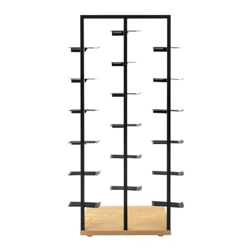 Commercial Clothing Store Shoe Rack Retail Store Shoe Display Shelf Free Standing Shoes Shelf Single Sided Shoes Racks 18 Compartments 24.25lbs Load Capacity (31.5 * 59.06in, Black, Wood) - color: Black, Wood