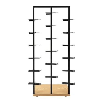 Commercial Clothing Store Shoe Rack Retail Store Shoe Display Shelf Free Standing Shoes Shelf Single Sided Shoes Racks 18 Compartments 24.25lbs Load Capacity (31.5 * 59.06in, Black, Wood) - color: Black, Wood