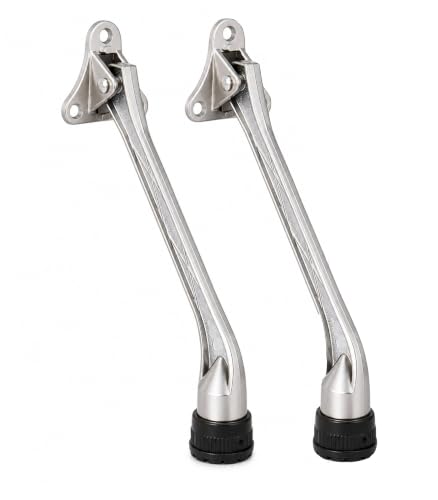 HOME&I 7" Kick Down Door Stopper, Extended Reach Zinc Alloy Door Stop with Leaf Spring & Non-Slip Saw-Tooth Rubber Foot, Screw Mount Door Holder for Wood, Tile, Carpet & Concrete Floors - color: Satin Nickel, size: 7 Inch x 2 Pack