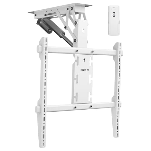 Mount-It! White Electric Ceiling TV Mount – Retractable Motorized Flip Down TV Mount for 50’’-90’’ Screens, Space-Saving Folding Design, RF Remote, VESA Compatible - color: White