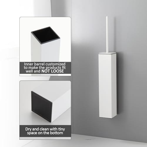 BGL Toilet Brush and Holder Set White Wall Mounted for Bathroom Square Design - color: White-wall Mount