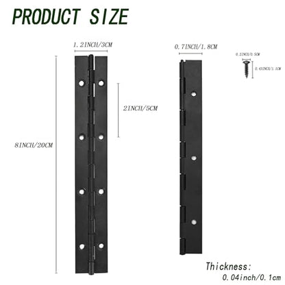 6 Pack Continuous & Piano Hinges,8 inches Black 304 Stainless Steel Hinges 0.04" Thickness Heavy Duty Continuous Hinges with Holes for Pianos，Door，Wooden Boxes，Cabinet. (8inch/20cm) - size: 8inch
