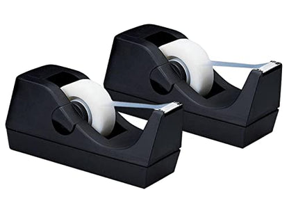 1InTheOffice Desk Tape Dispenser, Black Non-Skid Base Desktop Tape Dispenser Weighted (2 Pack)
