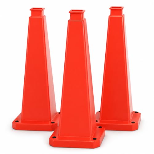 BESEA 3 Pack 36 Inch Red Traffic Cones with Weighted Base - color: Red, size: 36INCH