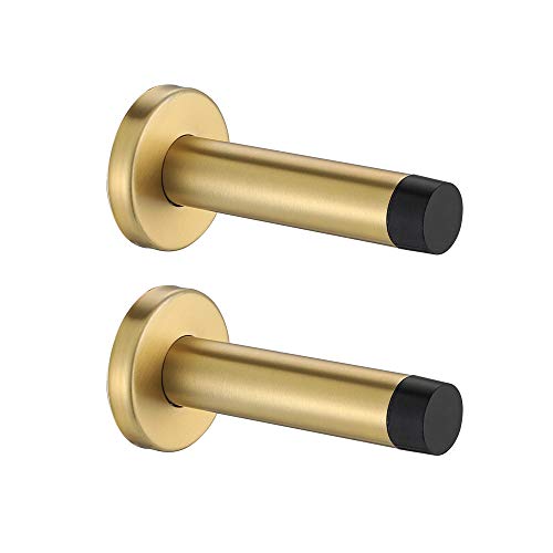 JQK Door Stopper Gold, 304 Stainless Steel Thicken 1mm Sound Dampening Door Stop Bumper Wall Protetor 2 Pack, Brushed Gold, DSB5-BG-P2 - color: Gold & Black Tip, size: 2 Pack