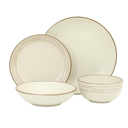 Gibson Home Chiswick House 16-Piece Stoneware Dinnerware Set, Round Plates and Bowls Set for 4, White with Wax Relief Embossed Rim Detail, Dishwasher Safe – Dinner Plate, Salad Plate & Cereal Bowl - color: White w/ Wax Relief Embossed Rim (Chiswick House)