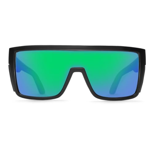 Polarized Safety Sunglasses, UV400 Protection, ANSI Z87.1 Wraparound Protective Eyewear - color: Matte Black Green Mirror
