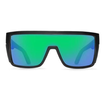 Polarized Safety Sunglasses, UV400 Protection, ANSI Z87.1 Wraparound Protective Eyewear - color: Matte Black Green Mirror