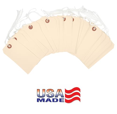 100 Tags 4 3/4" x 2 3/8" Size 5 Manilla Inventory Shipping Hang Tag with String by Gitway