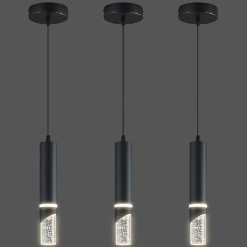 Modern Dimmable Led Pendant Lights Kitchen Island, Ideal for Living Room, Bedroom,Sink 6w LED Crystal Energy-Saving Hanging Lamp for Cozy Lighting (Black 3-Pack) - size: 3-Pack