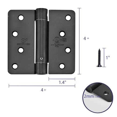 3 Pieces Self Closing Door Hinge 4 inch Matte Black Auto Close Hinges Adjustable 4 x 4 Inch Spring Hinges Door Closer Hinge 1/4" Radius Corner Commercial Auto Self-Closing Hinge - color: Matte Black