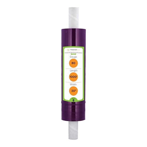 PSBM Dark Purple Stretch Wrap with Handles 8 Rolls 20 Inch x 1000 Feet 80 Gauge, Heavy Duty Plastic Wrap Industrial Strength Shrink Film for Moving, Packing & Shipping - size: 8 Rolls, style: Purple