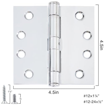 TDCHINGES Heavy Duty Door Hinges 4.5 Inch x 4 1/2" Polished Chrome Square - color: Polished Chrome, size: 1 Pack