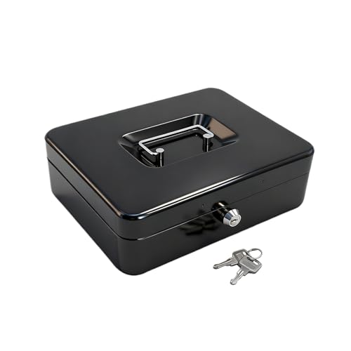 10" Cash Box with Money Tray, Black, Large - color: Black, size: Large
