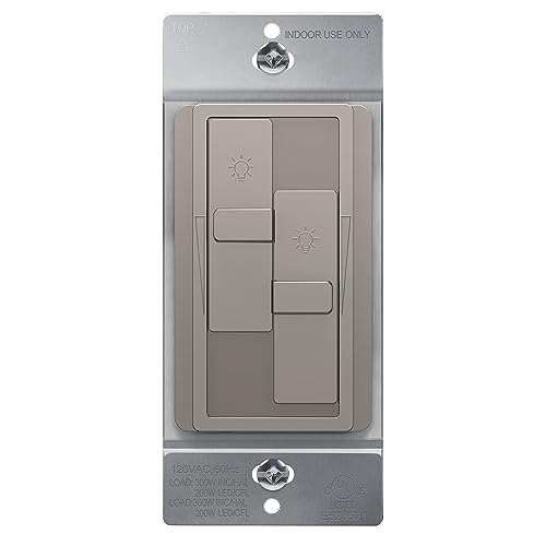 TOPGREENER Dual Load LED Dimmer Switch, Single Pole, Nickel, 1 Pack - color: Nickel, size: Dual Dimmer Switch
