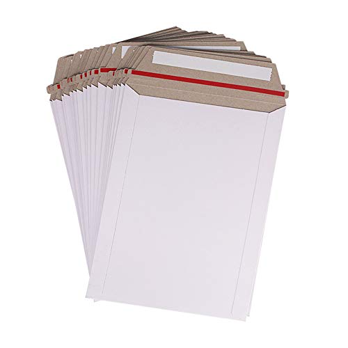 zmybcpack 100 Pack 6X8 inch Self Seal Photo Document Mailers Stay Flat White Cardboard Envelopes White Photography Mailers for CD, Photos, Document - size: 100 Pack 6X8 inch