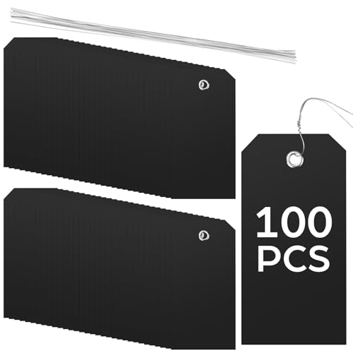 100 Pack Black Plastic Shipping Tags with Wire Ties, 4.72 x 2.36 inches Heavy Duty Industrial Hang Tags, Blank Identification Labels for Warehouse, Inventory & Outdoor Equipment (Black) - color: Black