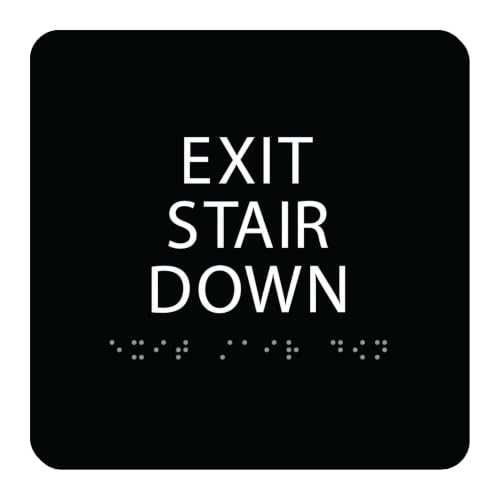 Alpha Dog Exit Stair Down Sign, 6x6 ADA Braille Sign, Black - color: Black, size: Exit Stair Down