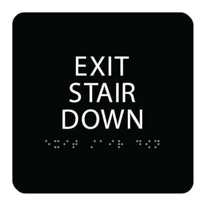 Alpha Dog Exit Stair Down Sign, 6x6 ADA Braille Sign, Black - color: Black, size: Exit Stair Down