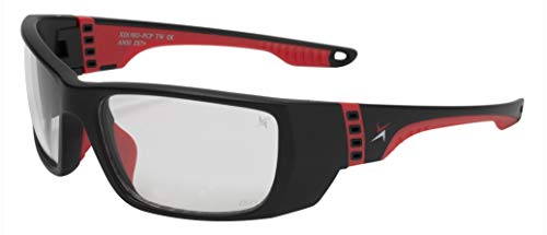 X Power ANSI Z87+ Safety Sunglasses Impact Resistant Polycarbonate Lens & Double Injection Frame - color: 003 Black & Red Frame / Clear Lens