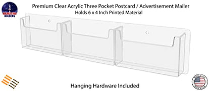 Marketing Holders Postcard Holder Wall Organizer Clear Plastic Triple Pocket Horizontal Display Rack with Hanging Hardware Index Card Bin Motels Colleges Timecards Distribution Welcome Centers - size: 20.25"W x 4.5"H x 1.75"D
