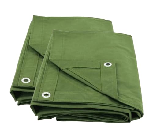 (2 Pack) 6' x 8' Green Canvas Tarp 12oz Heavy Duty Water Resistant - color: Green (2 Pcs), size: 6' x 8'