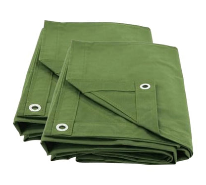 (2 Pack) 6' x 8' Green Canvas Tarp 12oz Heavy Duty Water Resistant - color: Green (2 Pcs), size: 6' x 8'