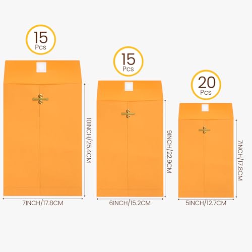 Teling 50 Pcs Manilla Clasp Envelopes Kraft Closure - color: Yellow, size: 5*7.5,6*9,7*10