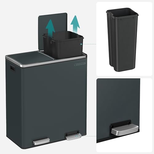 SONGMICS Trash Can, 2 x 8 Gallon (2 x 30 L), Greenish-Gray - color: Greenish-Gray, size: 2 x 8 Gallon