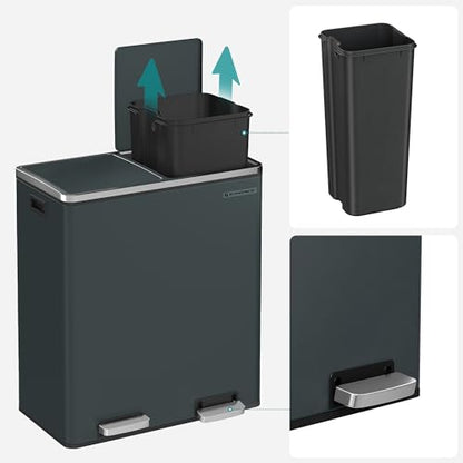 SONGMICS Trash Can, 2 x 8 Gallon (2 x 30 L), Greenish-Gray - color: Greenish-Gray, size: 2 x 8 Gallon
