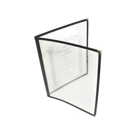 TrueCraftware- 8-1/2” x 11” Black Double Fold Restaurant Menu Covers 2 Page 4 View Set of 10- Crystal Clear Café Menu Holders Fits A4 Size Paper Menu Covers Clear Menu Sleeves - color: Black