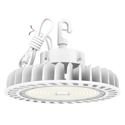 HYPERLITE UFO LED High Bay Lights: 250W High Bay LED Shop Light 35,000LM 5000K, 1-10V Dimmable UFO Lights with 110V Plug 5FT Cable, UL Listed High Bay LED Lights for Warehouse Garage Workshop - size: 250W/5K