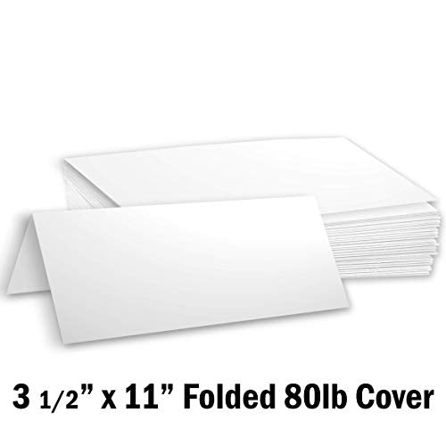 Hamilco White Tent Place Cards 3.5x11-80lb Cover Heavyweight Pre-Scored Folded Name Cards for Meetings, Events, Banquets, Weddings & Conferences (1800 Pack) - size: Size 3 1/2" x 11" - White (Pack of 18)