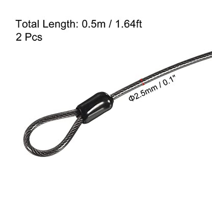 PATIKIL Security Steel Cable 2.5mm x 0.5m/1.64ft Black 2pcs - color: Black, size: 2.5mmx0.5m