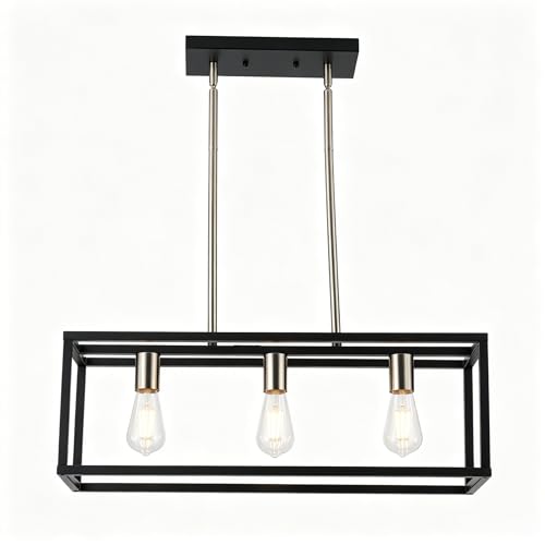 Farmhouse Kitchen Island Lighting, Modern Industrial Chandelier, 3-Light Black&Brushed Nickel Linear Rectangular Pendant Light Fixtures for Farmhouse Kitchen Dining Room Bar Foyer - color: Black & Brushed Nickel, size: 3 Lights