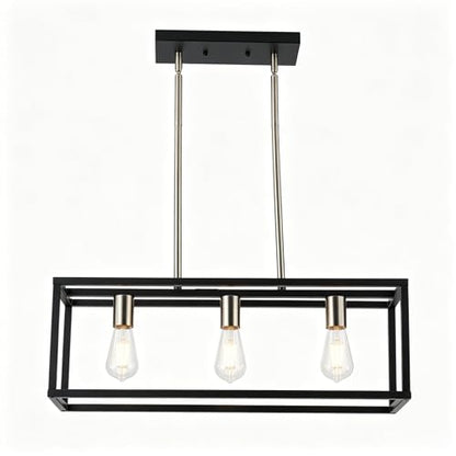Farmhouse Kitchen Island Lighting, Modern Industrial Chandelier, 3-Light Black&Brushed Nickel Linear Rectangular Pendant Light Fixtures for Farmhouse Kitchen Dining Room Bar Foyer - color: Black & Brushed Nickel, size: 3 Lights