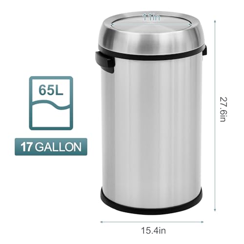 Garvee 17 gal Trash Can, Fingerprint-Proof Stainless Steel Swing Top Garbage Can, Heavy Duty Commercial Round Trash Bin with Swing Lid for Restaurant, Home, Office, Silver - color: Silver, size: 17 Gallon Swing Top