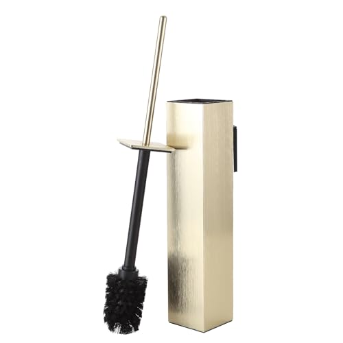 BGL Toilet Brush and Holder Set Brushed Gold Wall Mounted for Bathroom Square Design - color: Brushed Gold-wall Mount