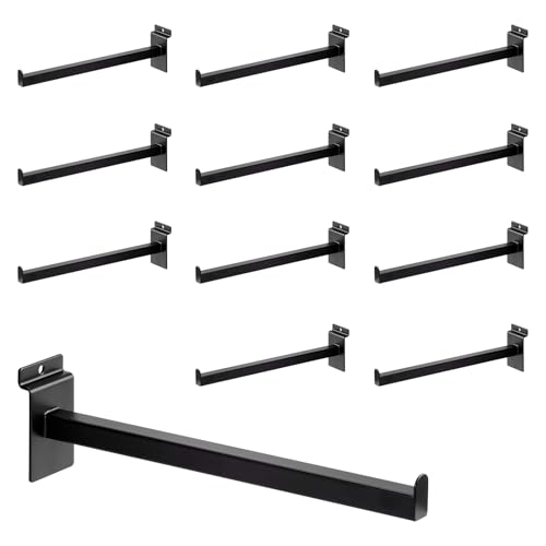12 Inch Square Tubing Slatwall Shelf Bracket , Heavy Duty Slat Wall Floating Shelf Bracket with Lip, Slatwall Accessories for Retail Display,Garage (12Pcs, Black) - size: 12 Inch